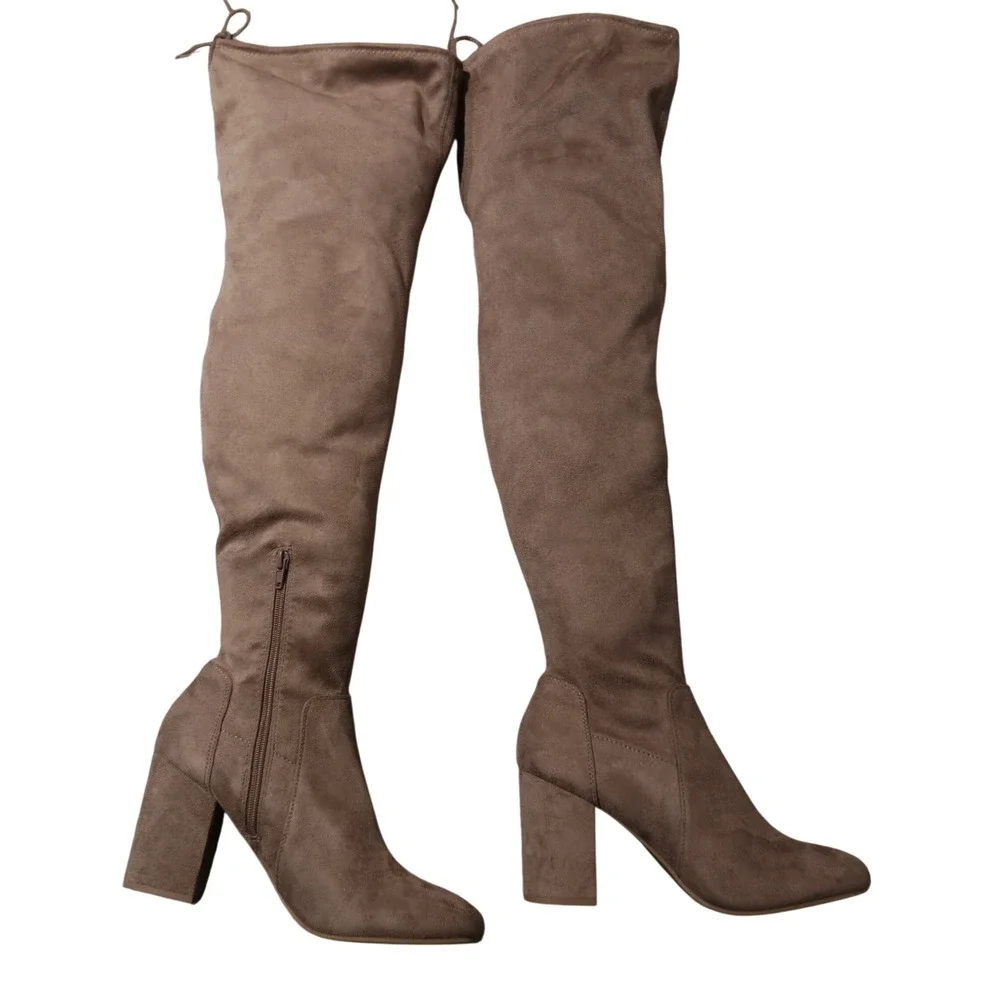 Christian Siriano Taupe Faux Suede Over The Knee Block Heel Boots Womens 10